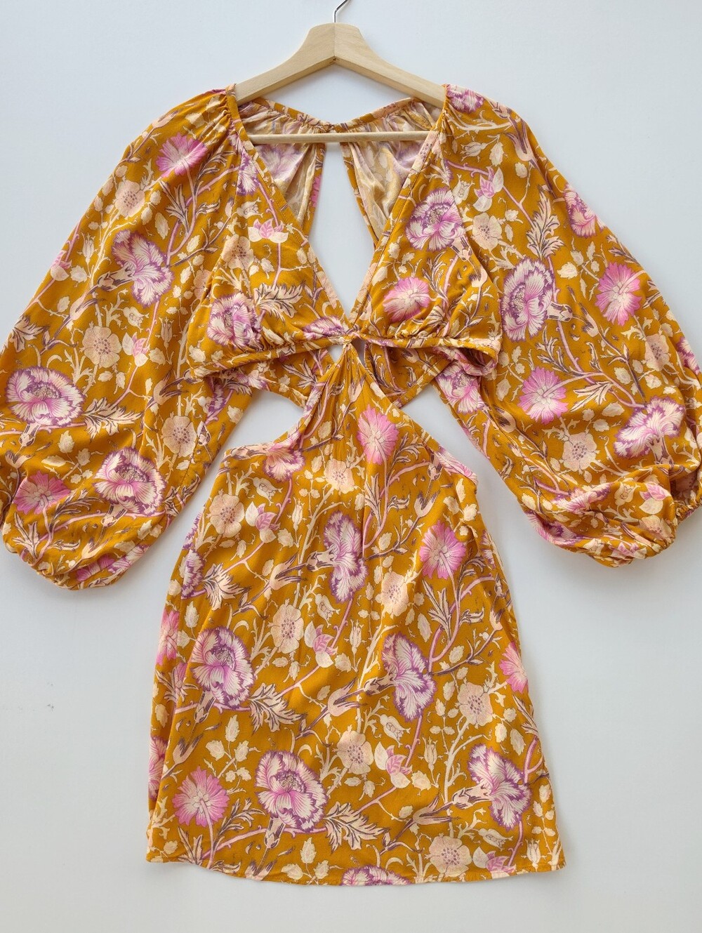 Jen's Pirate Booty Yellow Floral Long Sleeve Cut Out Mini Dress